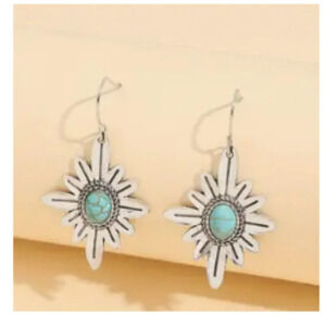 Silver plated With Turquoise Howlite Flower Burst Western Earring - NEW